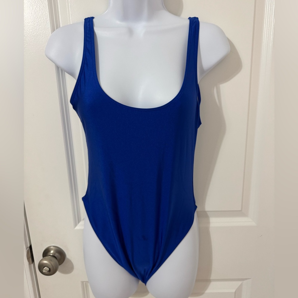 Blue Scoop Neck one piece swimsuit